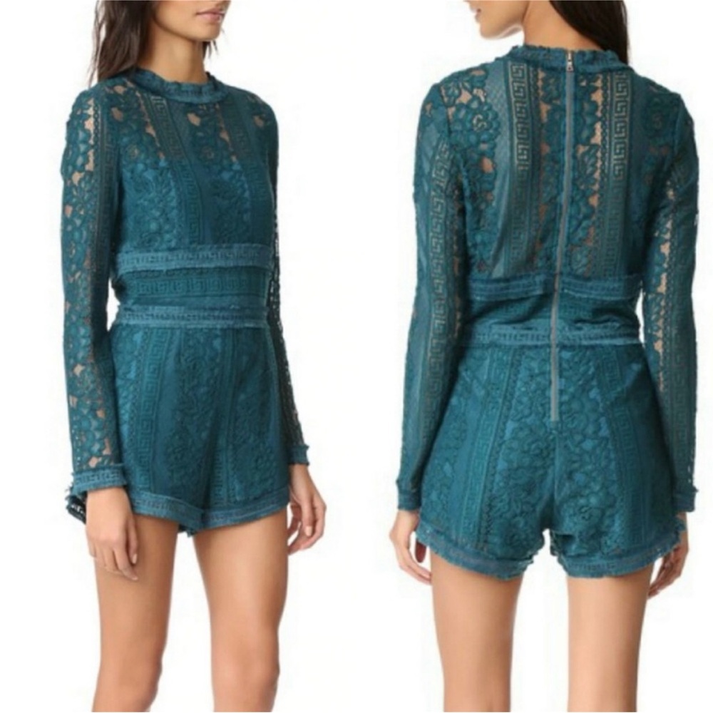 SAYLOR Lafayette Lace Romper In Emerald Green NWT